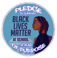 circular graphic depicting a Black person with braids and glasses