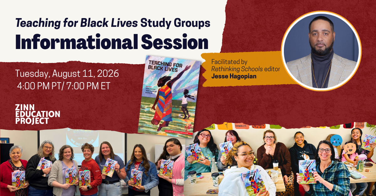 Teaching for Black Lives Study Groups Informational Session Tuesday, August 11, 2026 on red background